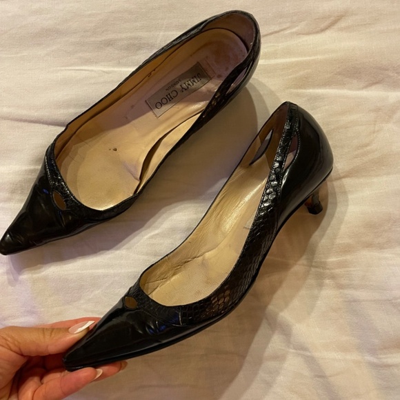Jimmy Choo Shoes - Jimmy Choo Black Leather Kitten Heels